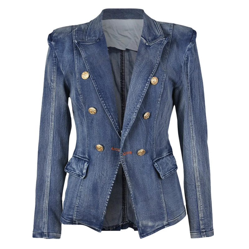 Royal Denim Double Breasted Notch Lapels - Real Queen Royalty