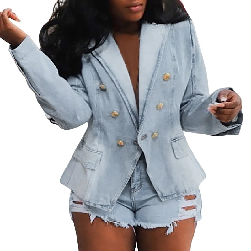Royal Denim Double Breasted Notch Lapels - Real Queen Royalty